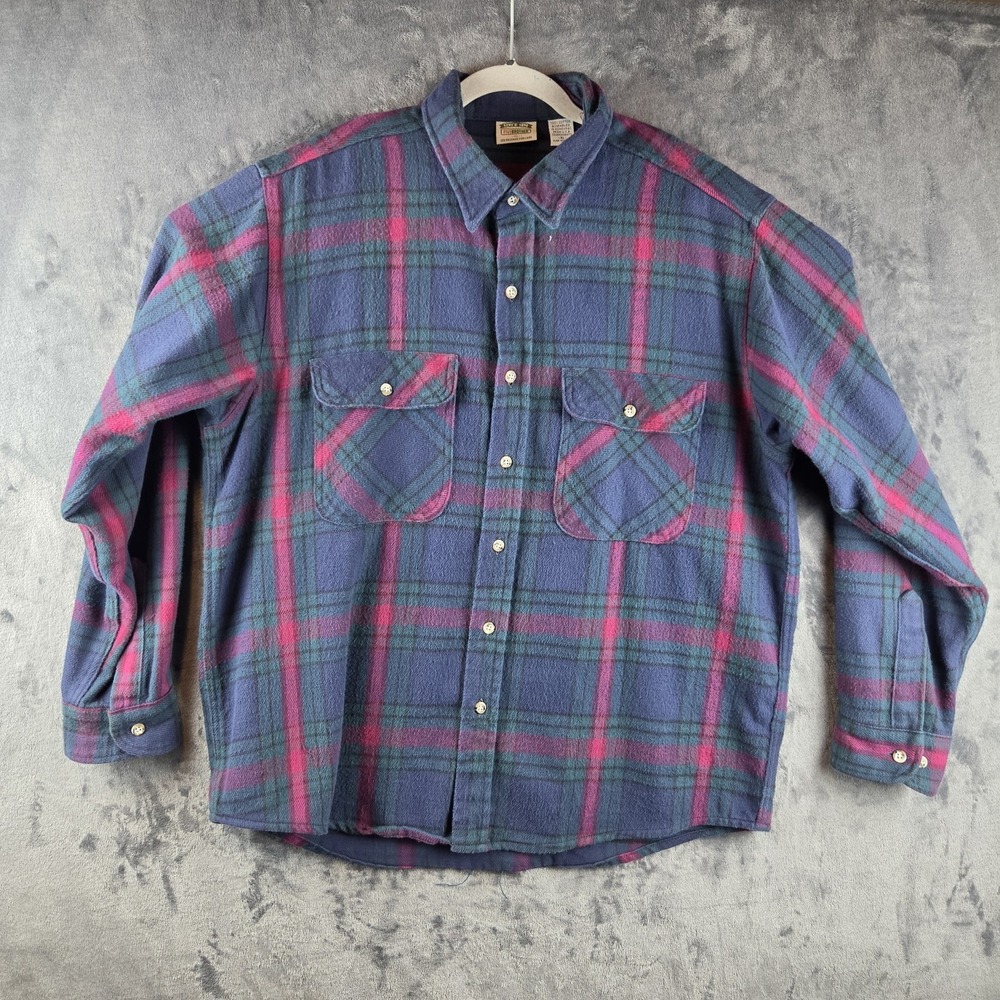 Vintage 1990's Five Brother Heavyweight Flannel Blue Green Plaid Shirt Mens XL